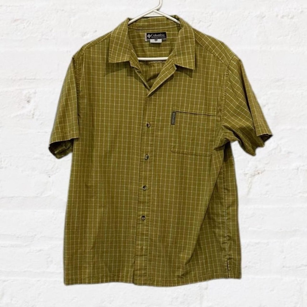 Columbia Sportswear Mens Large Green Plaid Short Sleeve Button Down Shirt PFG